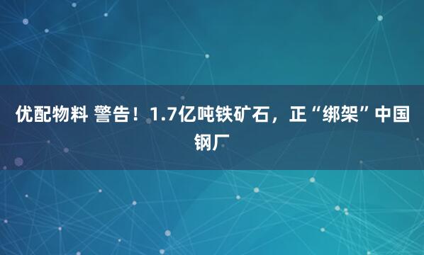 优配物料 警告！1.7亿吨铁矿石，正“绑架”中国钢厂